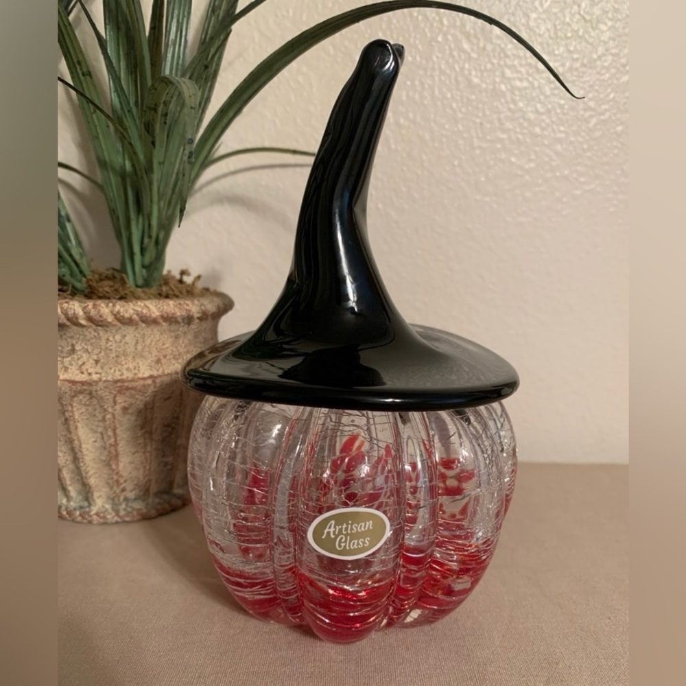 Glass Black Red Witch Hat Artisan Glass